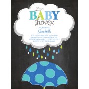 Baby Shower Invitations, Chalk Board Umbrella Blue, Paper So Pretty